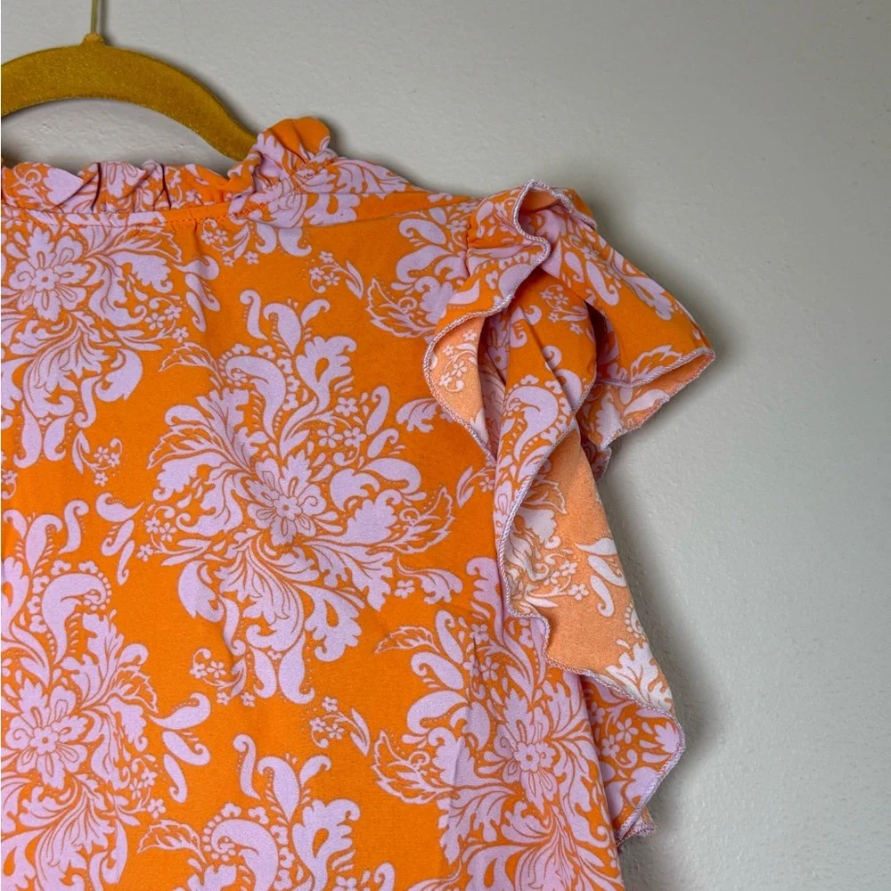 NWOT Haptics Flutter Sleeve Floral Blouse in Orange - Picture 3 of 7